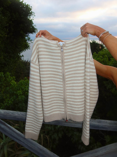 Club Cutie Zip-Up // Cream Stripe *PREORDER*